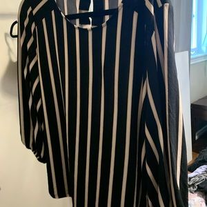 3/$30 Adrianna. Papell top. Black, white and pink striped.